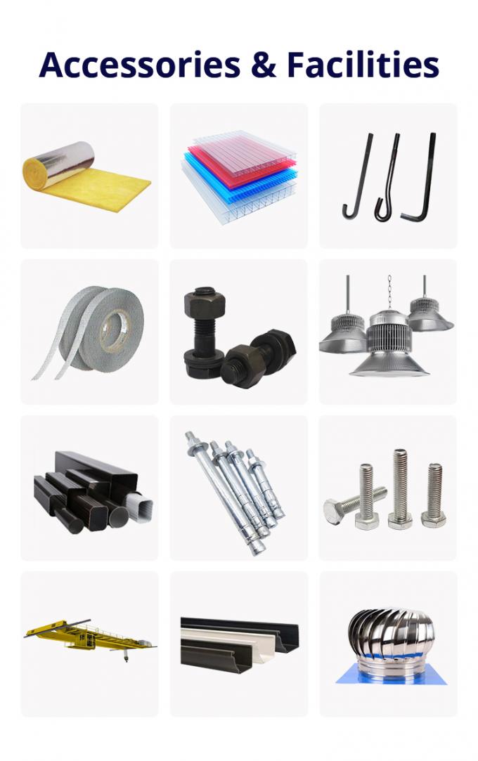 Industrial Steel Structure Warehouse With EPS/Rockwool/Fiberglass Wool/PU Sandwich Panel Cladding 12