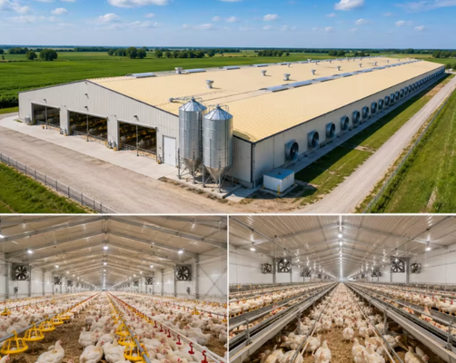 Steel Structure Poultry House Large Scale Anti Corrosion Industrial Chicken Farm Building For 200000 Broilers